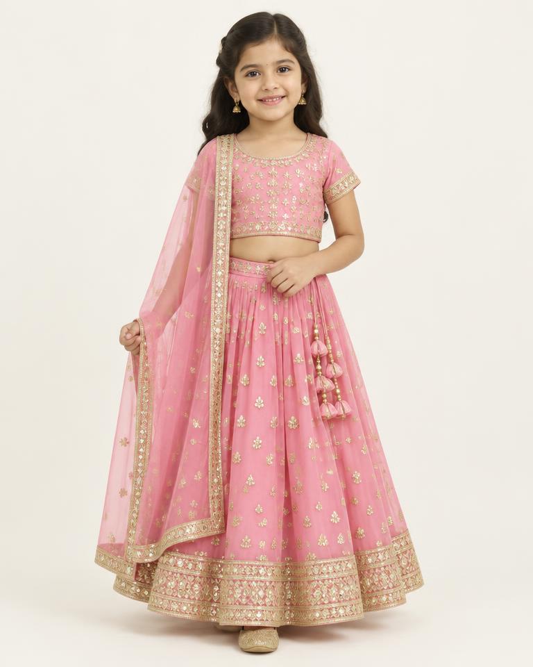 Girls' Pink Lehenga Set - HANUMAN FABRICS