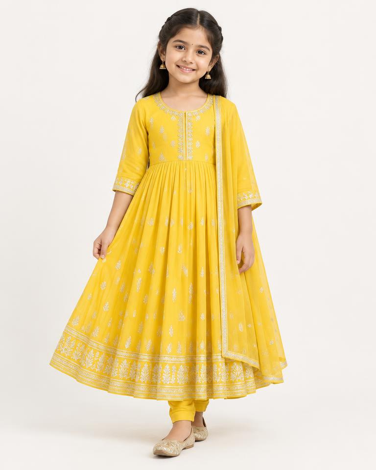 Girls' Yellow Ethnic Dress - HANUMAN FABRICS