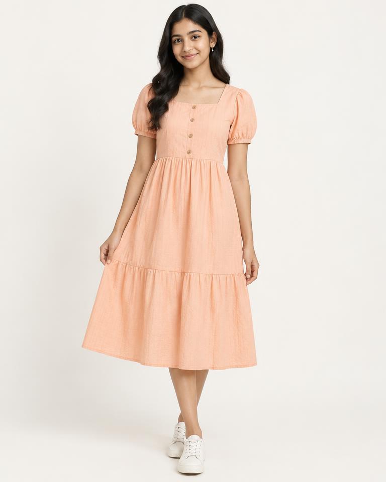 Girls' Peach Cotton Dress - HANUMAN FABRICS