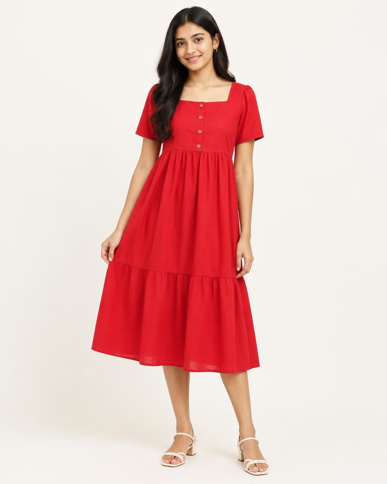Girls' Red Casual Dress - HANUMAN FABRICS