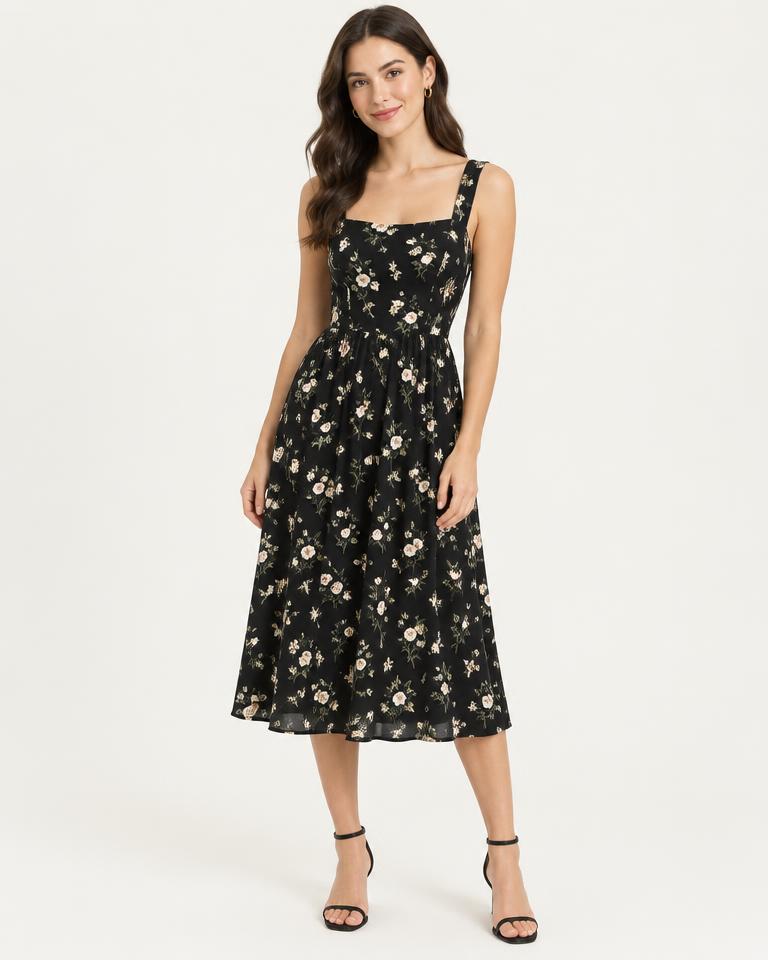 Women's Black Floral Dress - HANUMAN FABRICS