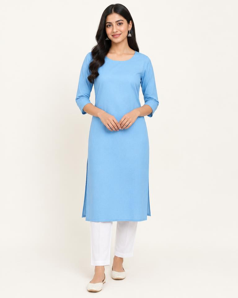Women's Sky Blue Cotton Kurti - HANUMAN FABRICS