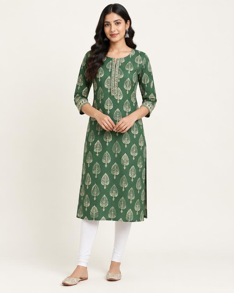 Women's Green Printed Kurti - HANUMAN FABRICS