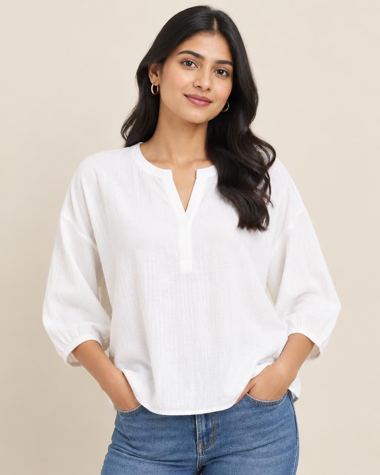 Women's White Casual Top - HANUMAN FABRICS