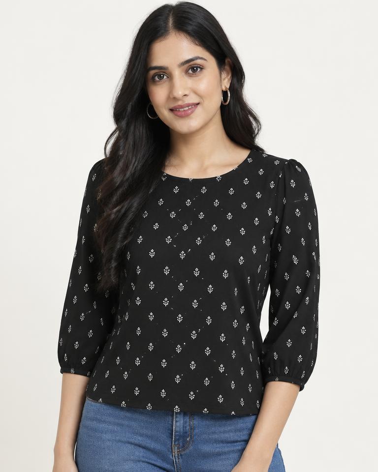 Women's Black Printed Top - HANUMAN FABRICS